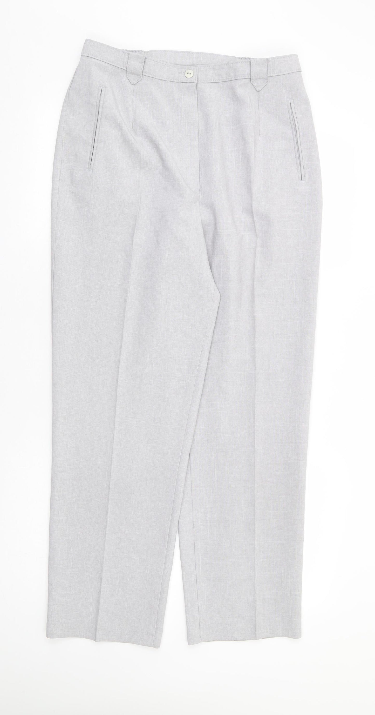 BHS Womens Grey Polyester Trousers Size 14 L28 in Regular Zip