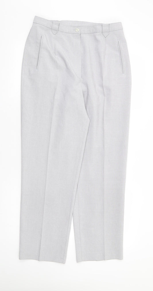 BHS Womens Grey Polyester Trousers Size 14 L28 in Regular Zip