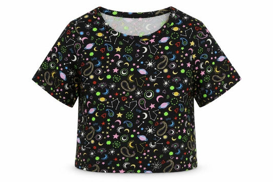Primark Womens Multicoloured Geometric Polyester Basic T-Shirt Size 2XS Round Neck