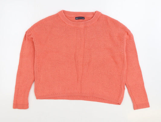 Marks and Spencer Womens Pink Round Neck 100% Cotton Pullover Jumper Size L