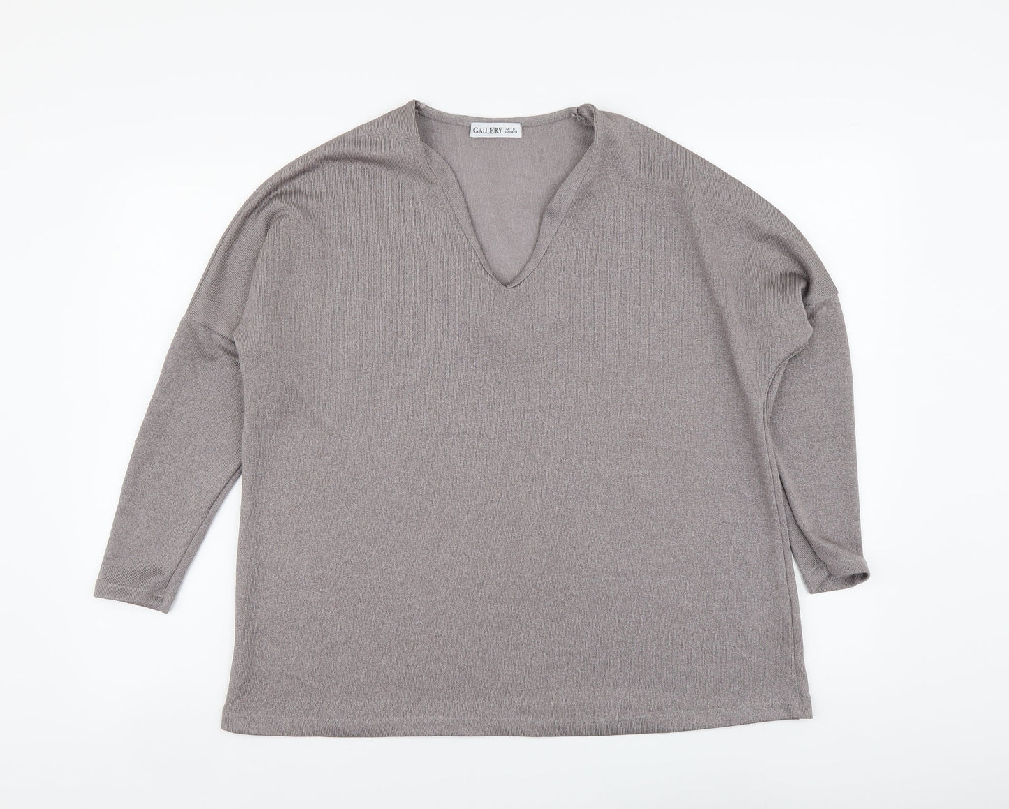 Gallery Womens Grey Polyester Basic T-Shirt Size S V-Neck