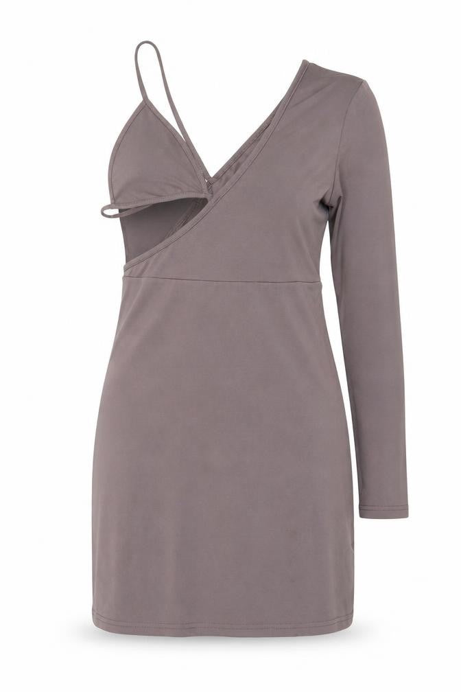 SheIn Womens Grey Polyester Bodycon Size S V-Neck Pullover