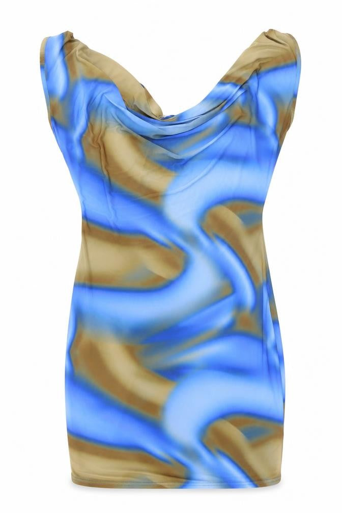 PRETTYLITTLETHING Womens Blue Tie Dye Polyester Mini Size 8 V-Neck Pullover
