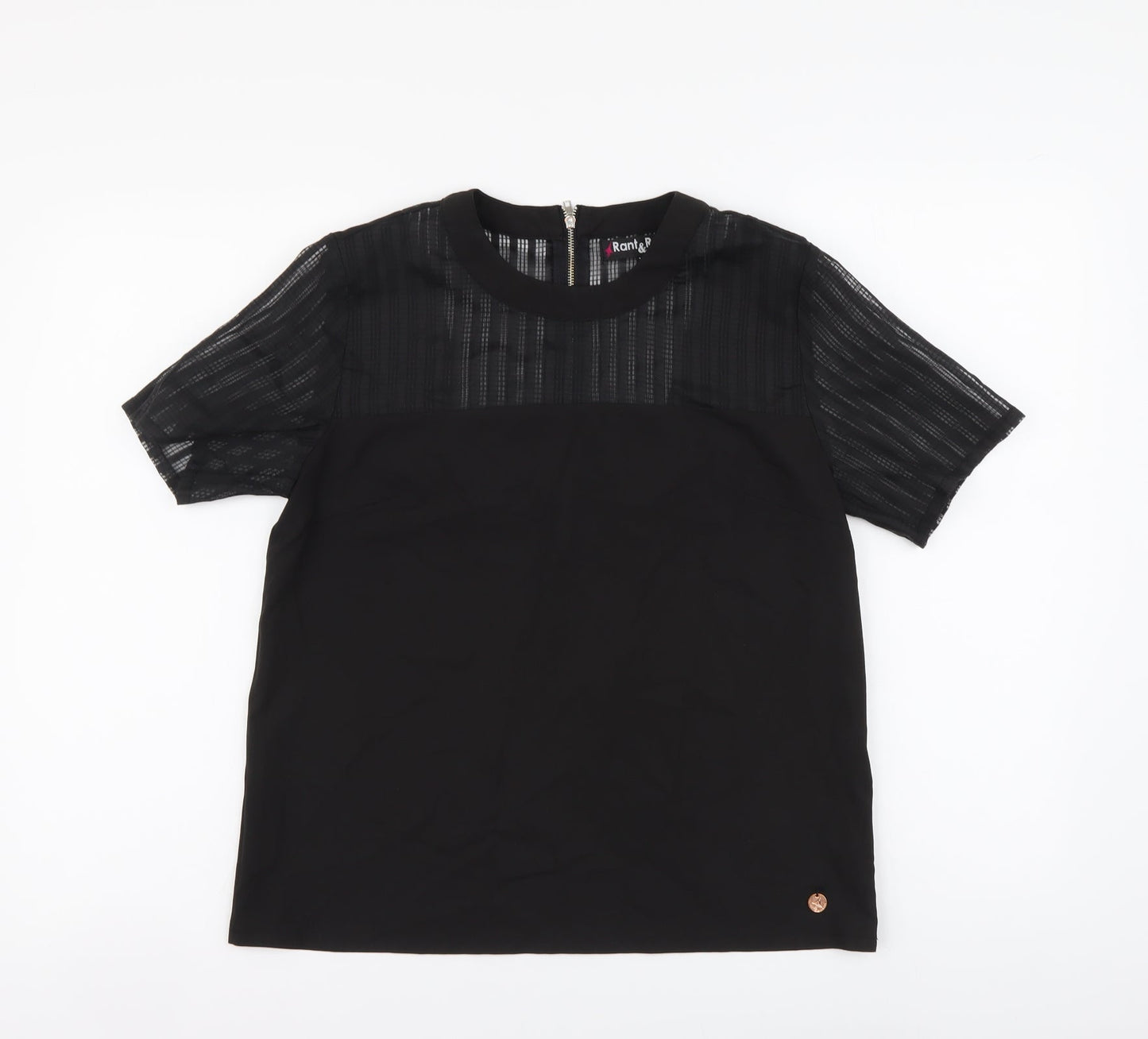 Rant & Rave Womens Black Polyester Basic Blouse Size 10 High Neck