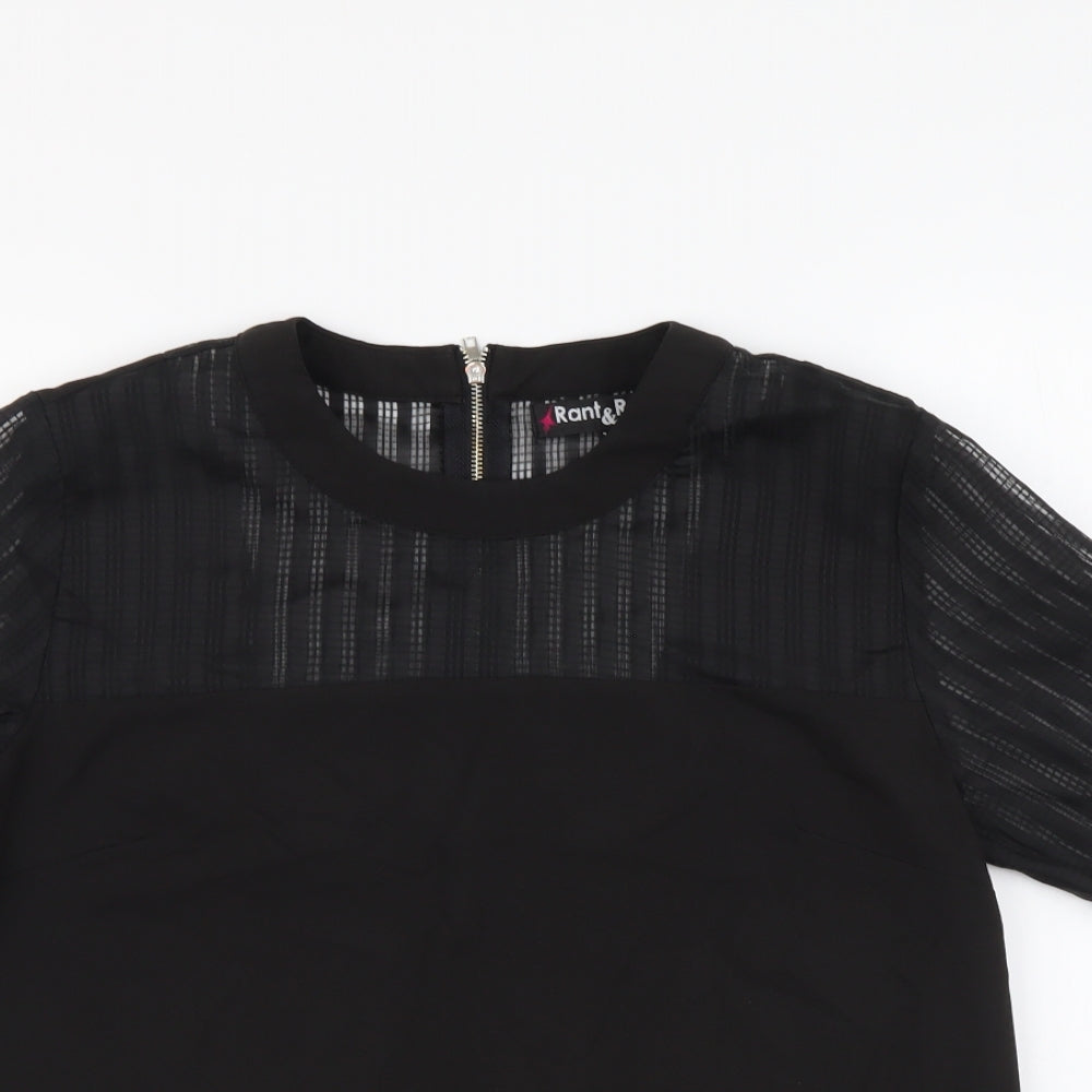 Rant & Rave Womens Black Polyester Basic Blouse Size 10 High Neck