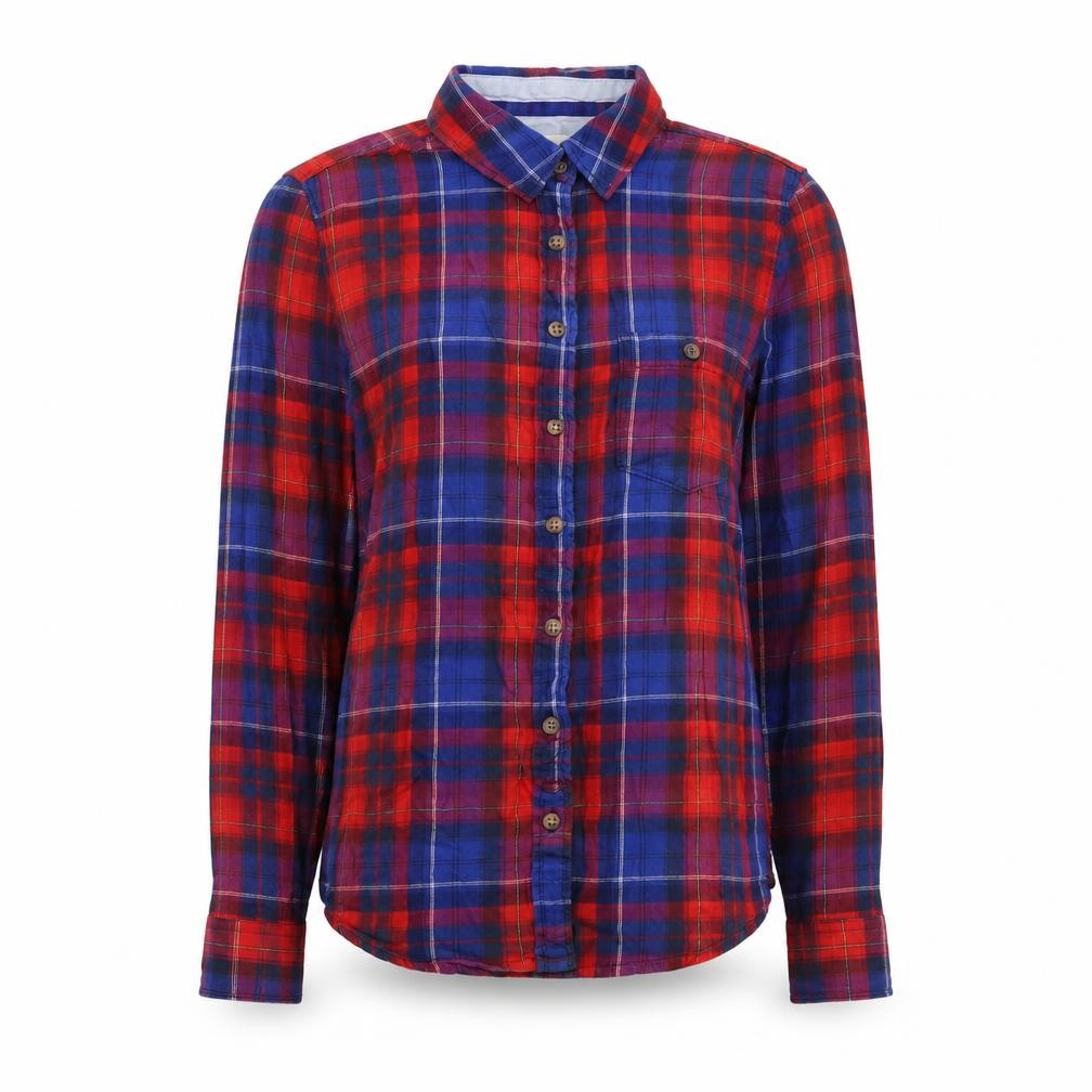 H&M Womens Blue Plaid Cotton Basic Button-Up Size S Collared