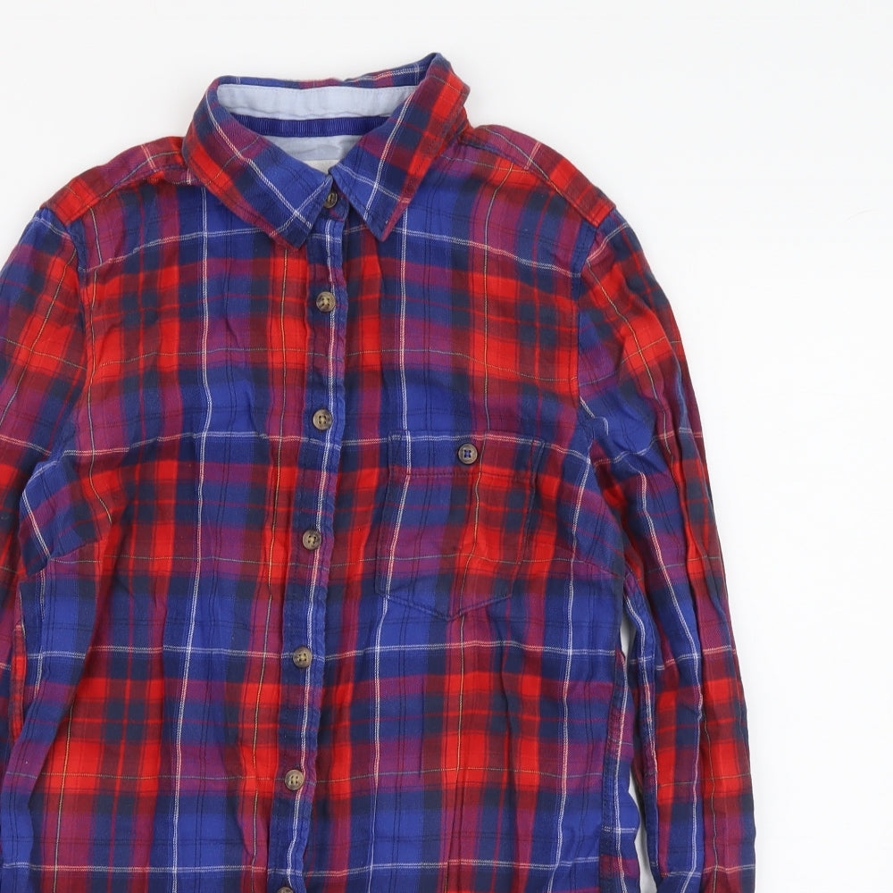 H&M Womens Blue Plaid Cotton Basic Button-Up Size S Collared