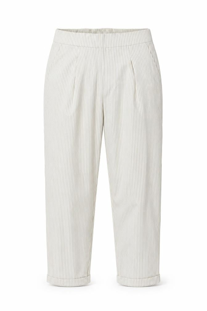Stradivarius Womens Beige Striped Viscose Chino Trousers Size S L24 in Regular Drawstring