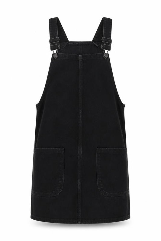 New Look Womens Black Cotton Pinafore/Dungaree Dress Size 6 Square Neck Pullover