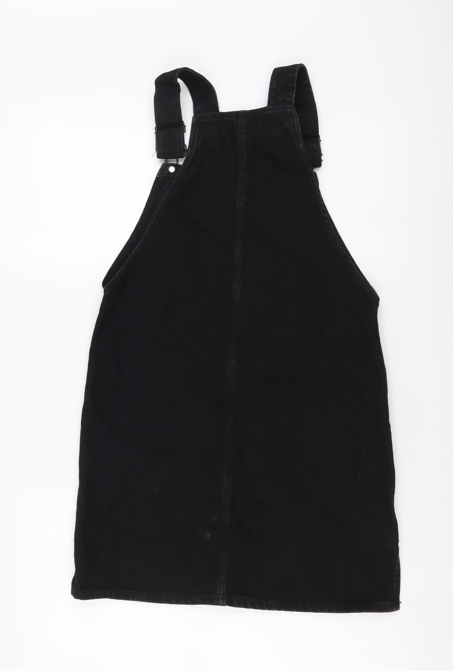 New Look Womens Black Cotton Pinafore/Dungaree Dress Size 6 Square Neck Pullover