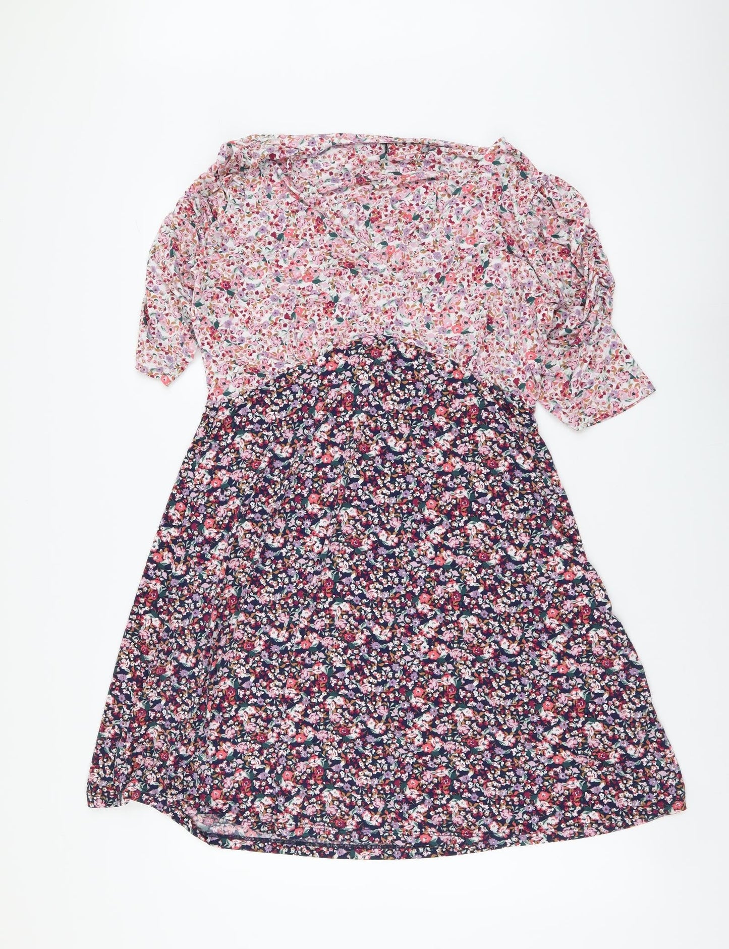 Preworn Womens Multicoloured Floral Viscose A-Line Size S V-Neck Pullover