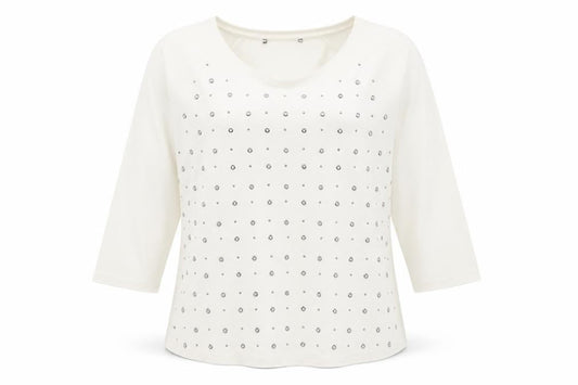 Preworn Womens Ivory Polka Dot Cotton Basic T-Shirt Size 12 Round Neck