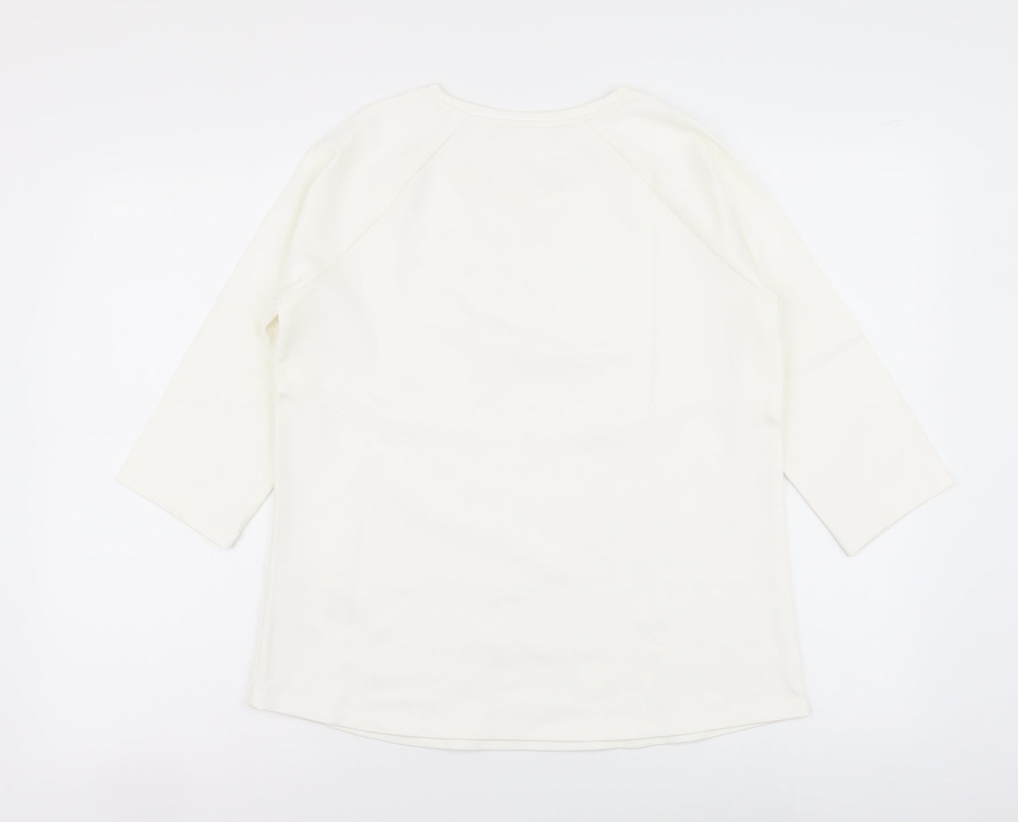 Preworn Womens Ivory Polka Dot Cotton Basic T-Shirt Size 12 Round Neck