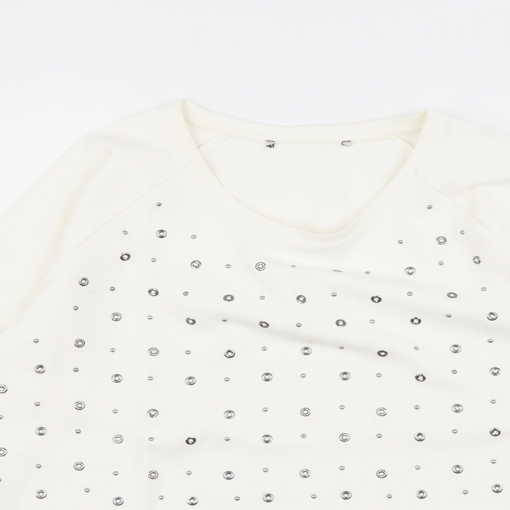 Preworn Womens Ivory Polka Dot Cotton Basic T-Shirt Size 12 Round Neck