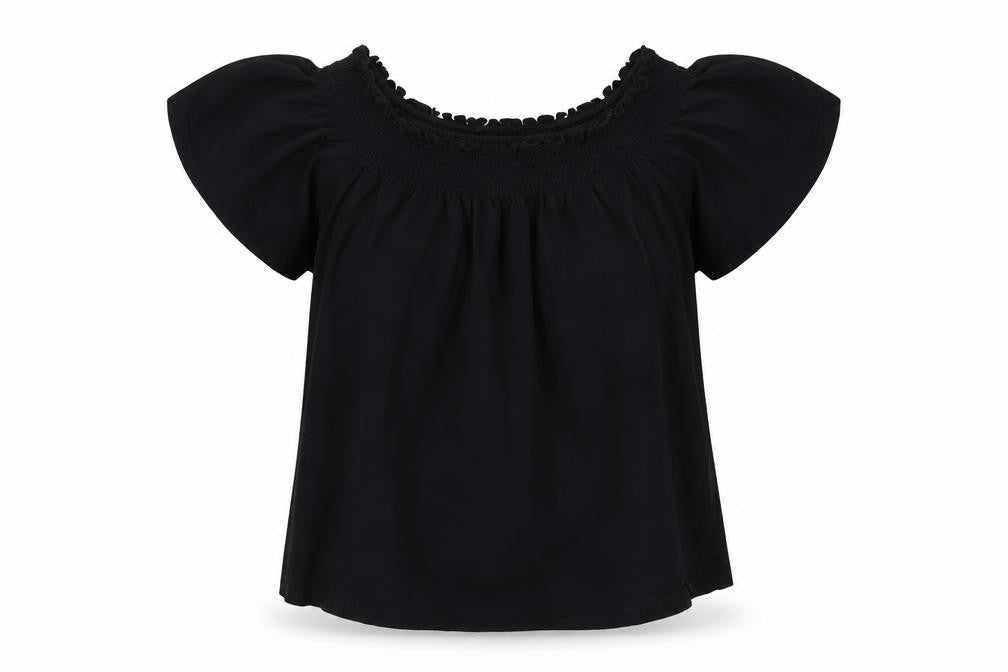 New Look Womens Black Modal Basic Blouse Size 8 Boat Neck