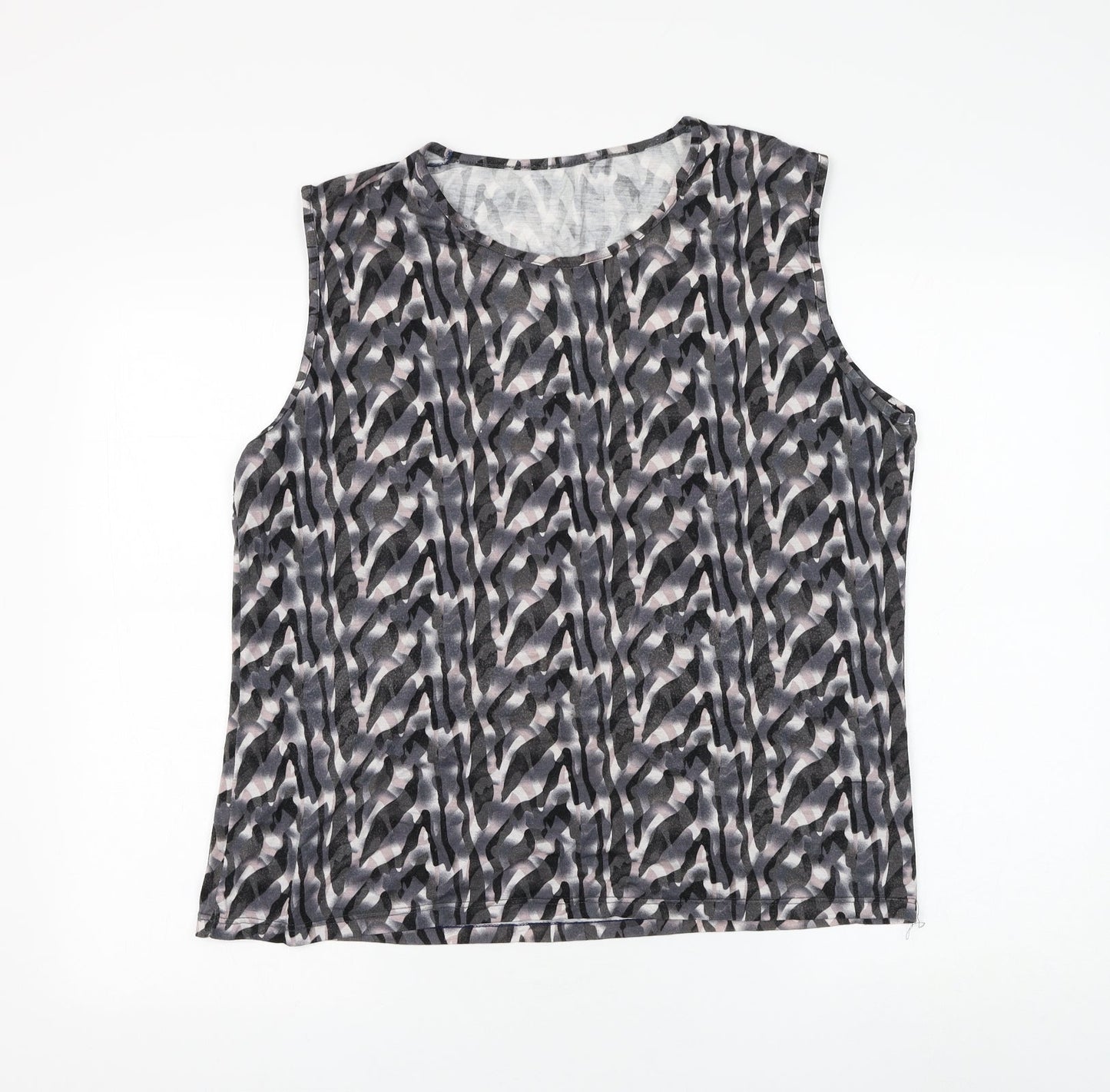 Preworn Womens Grey Geometric Viscose Basic Blouse Size L Round Neck
