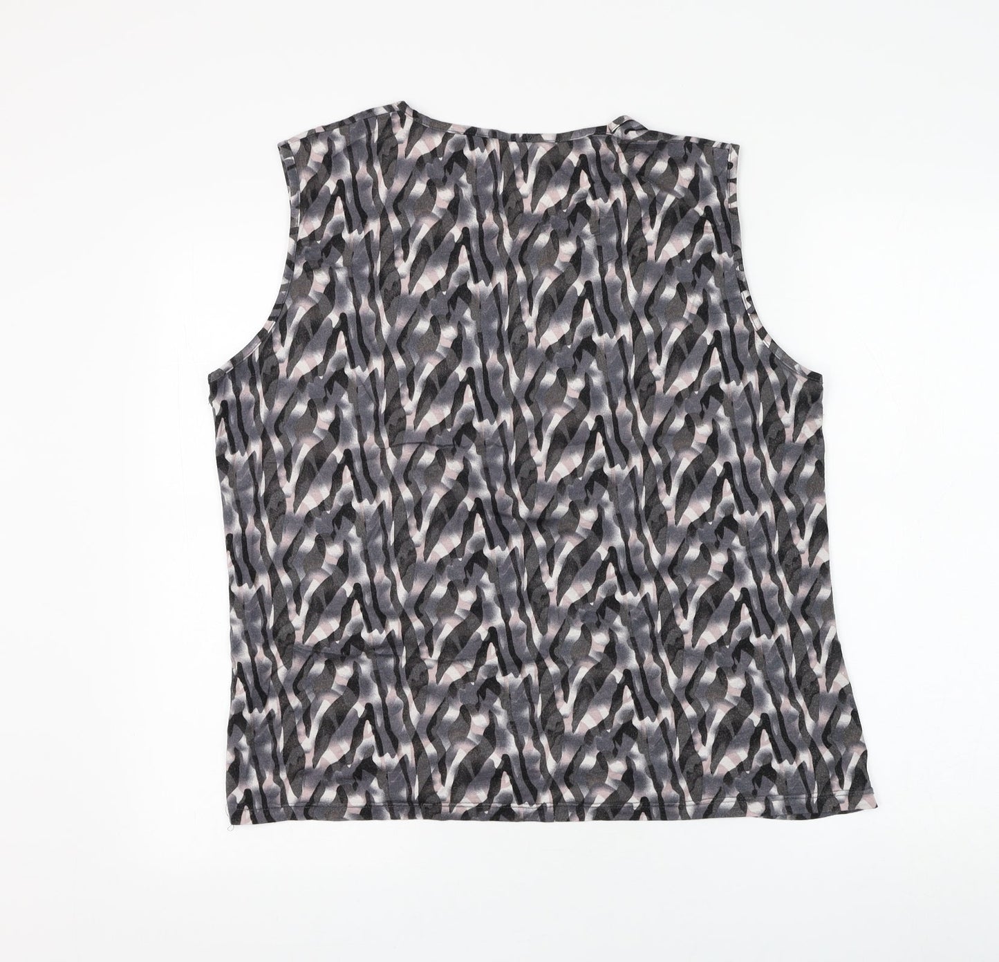 Preworn Womens Grey Geometric Viscose Basic Blouse Size L Round Neck