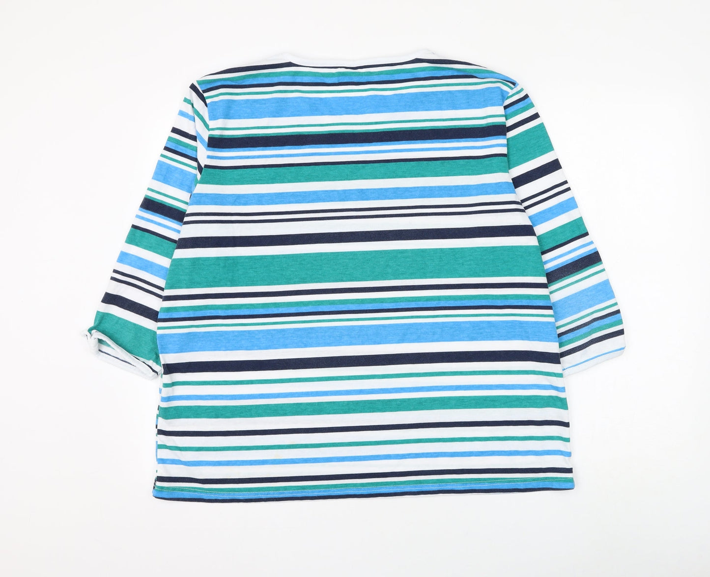 Anne De Lancay Womens Multicoloured Striped Polyester Basic T-Shirt Size XL Round Neck