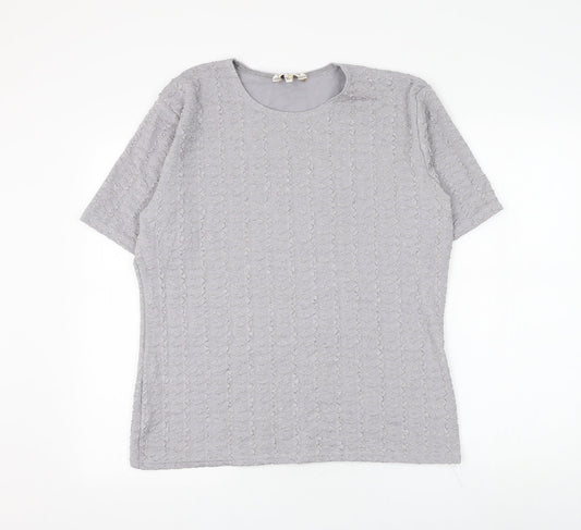 Bonmarché Womens Grey Geometric Polyester Basic Blouse Size XL Round Neck