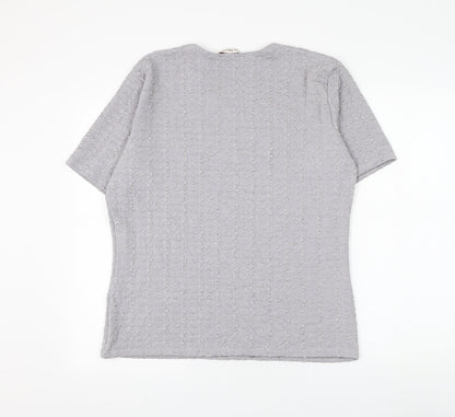 Bonmarché Womens Grey Geometric Polyester Basic Blouse Size XL Round Neck