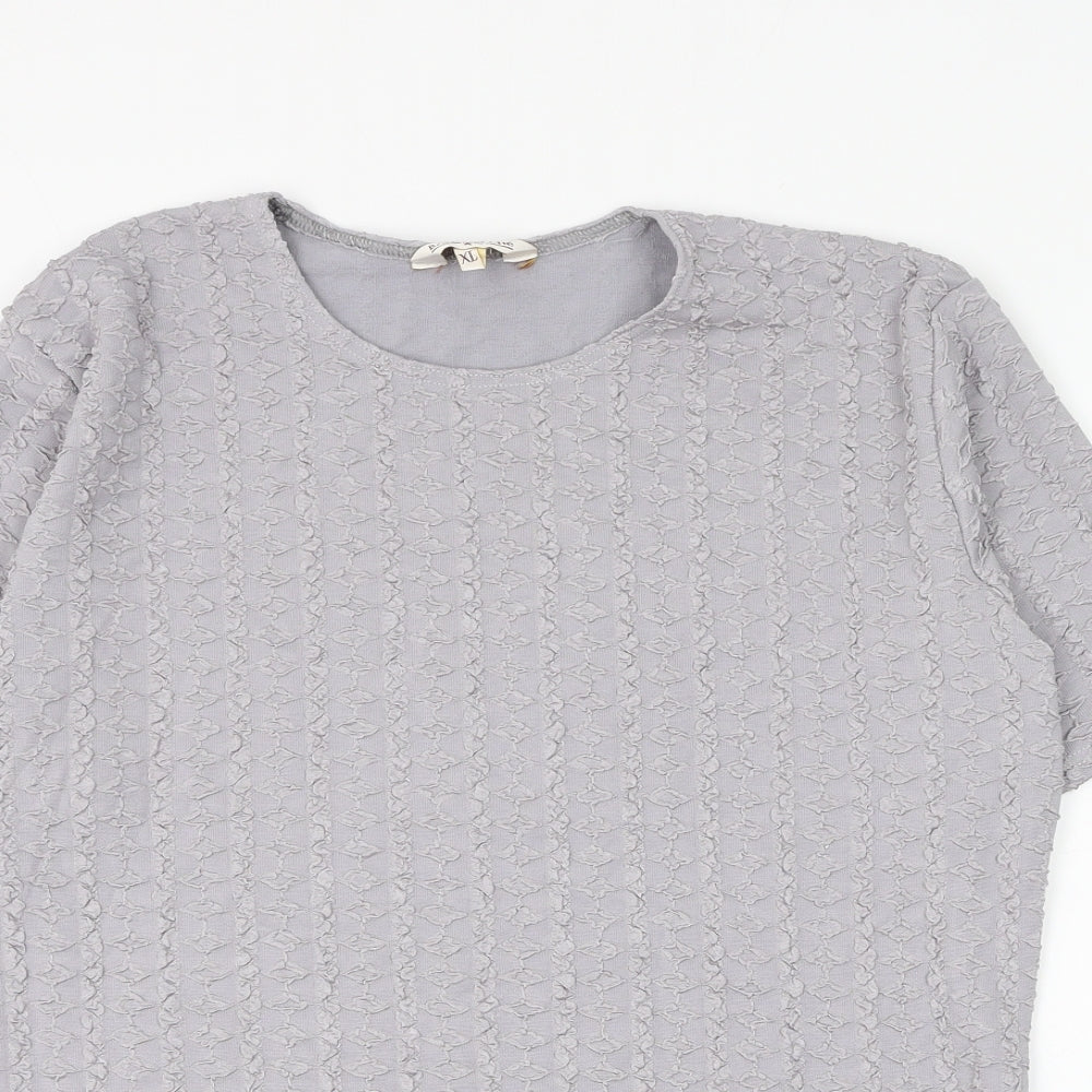 Bonmarché Womens Grey Geometric Polyester Basic Blouse Size XL Round Neck