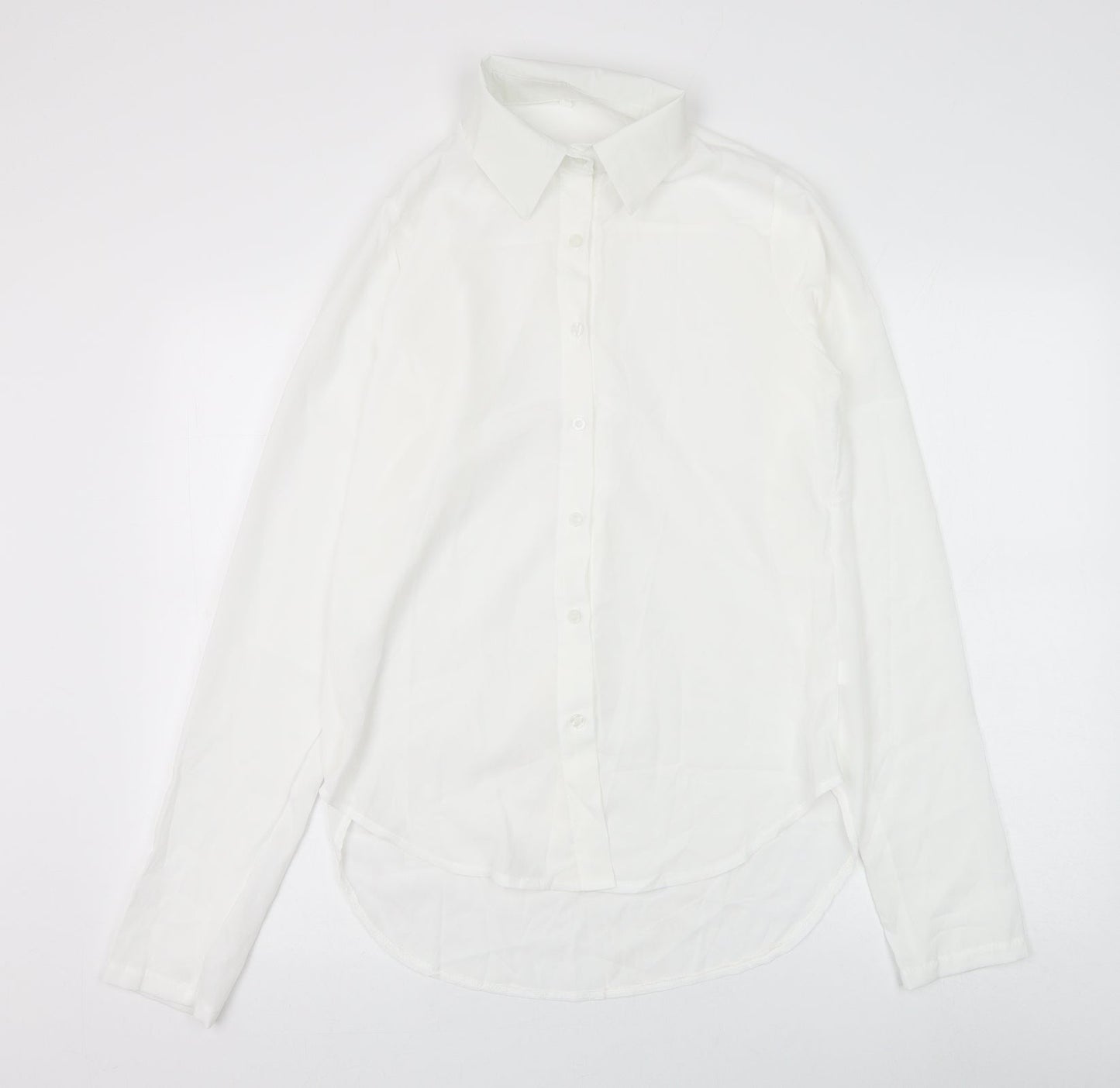 Preworn Womens White Cotton Basic Button-Up Size L Collared