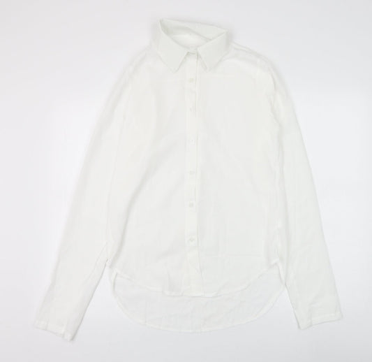 Preworn Womens White Cotton Basic Button-Up Size L Collared