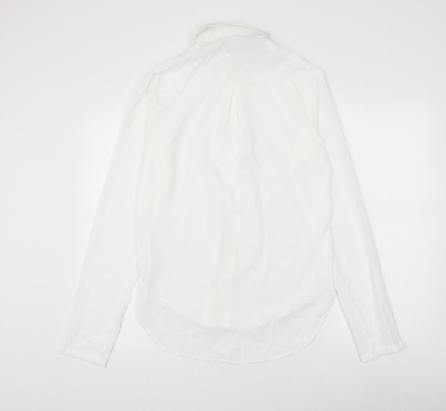 Preworn Womens White Cotton Basic Button-Up Size L Collared