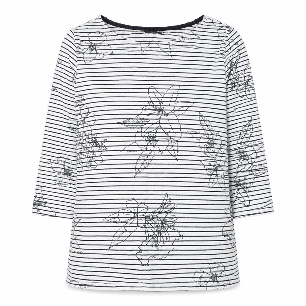 George Womens White Striped Polyester Basic T-Shirt Size 10 Boat Neck - Flower