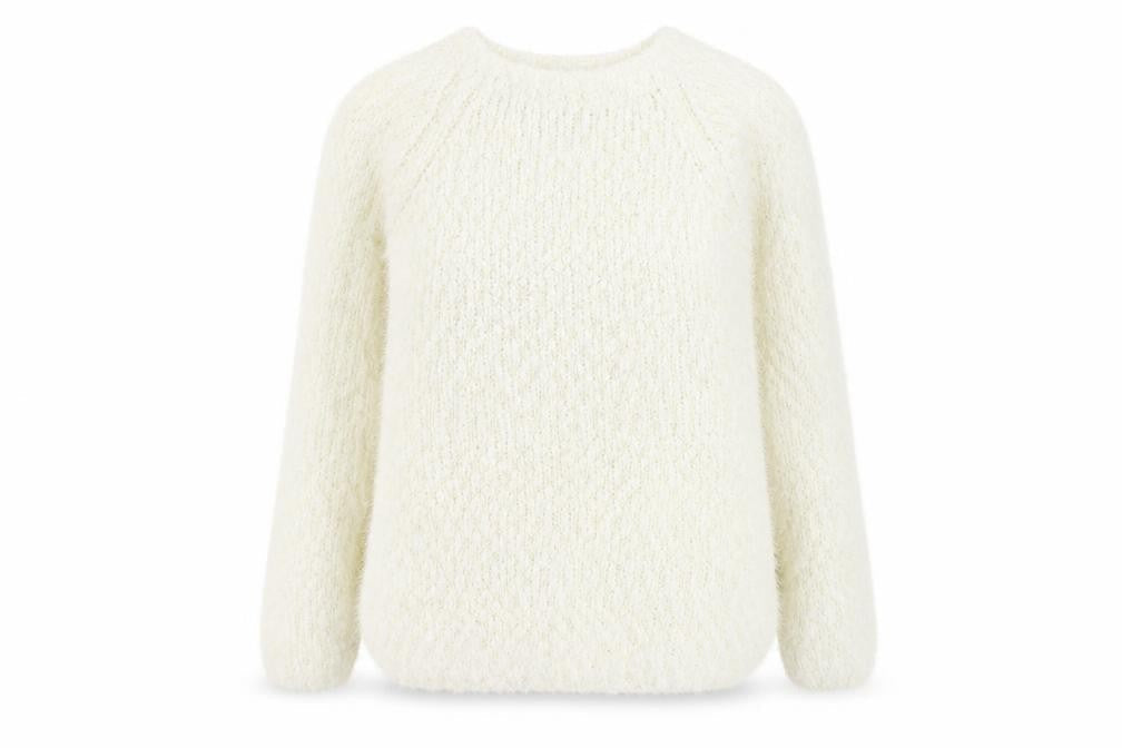 Fanrons Womens White Round Neck Polyester Pullover Jumper Size L