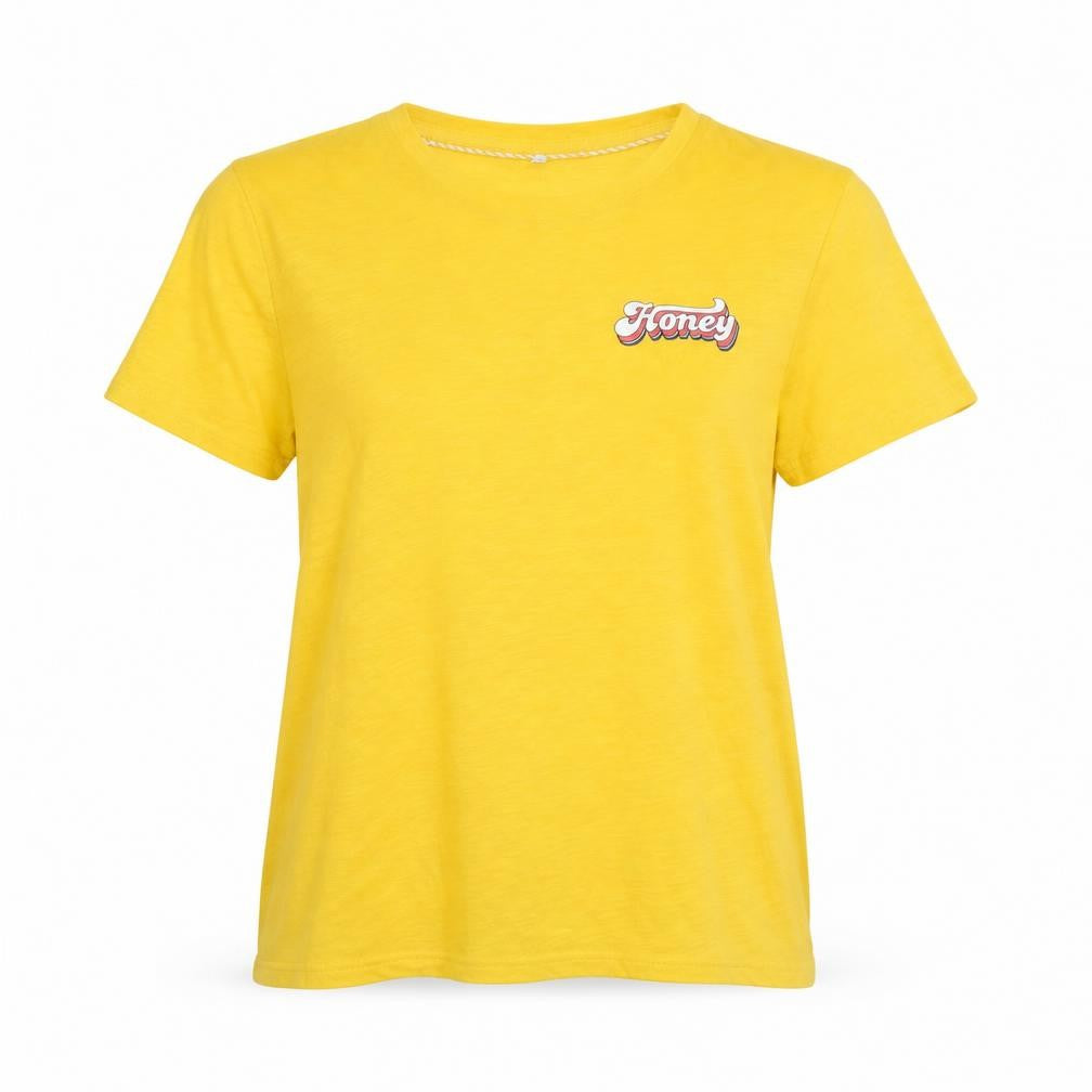 Only Womens Yellow Cotton Basic T-Shirt Size S Round Neck - Honey