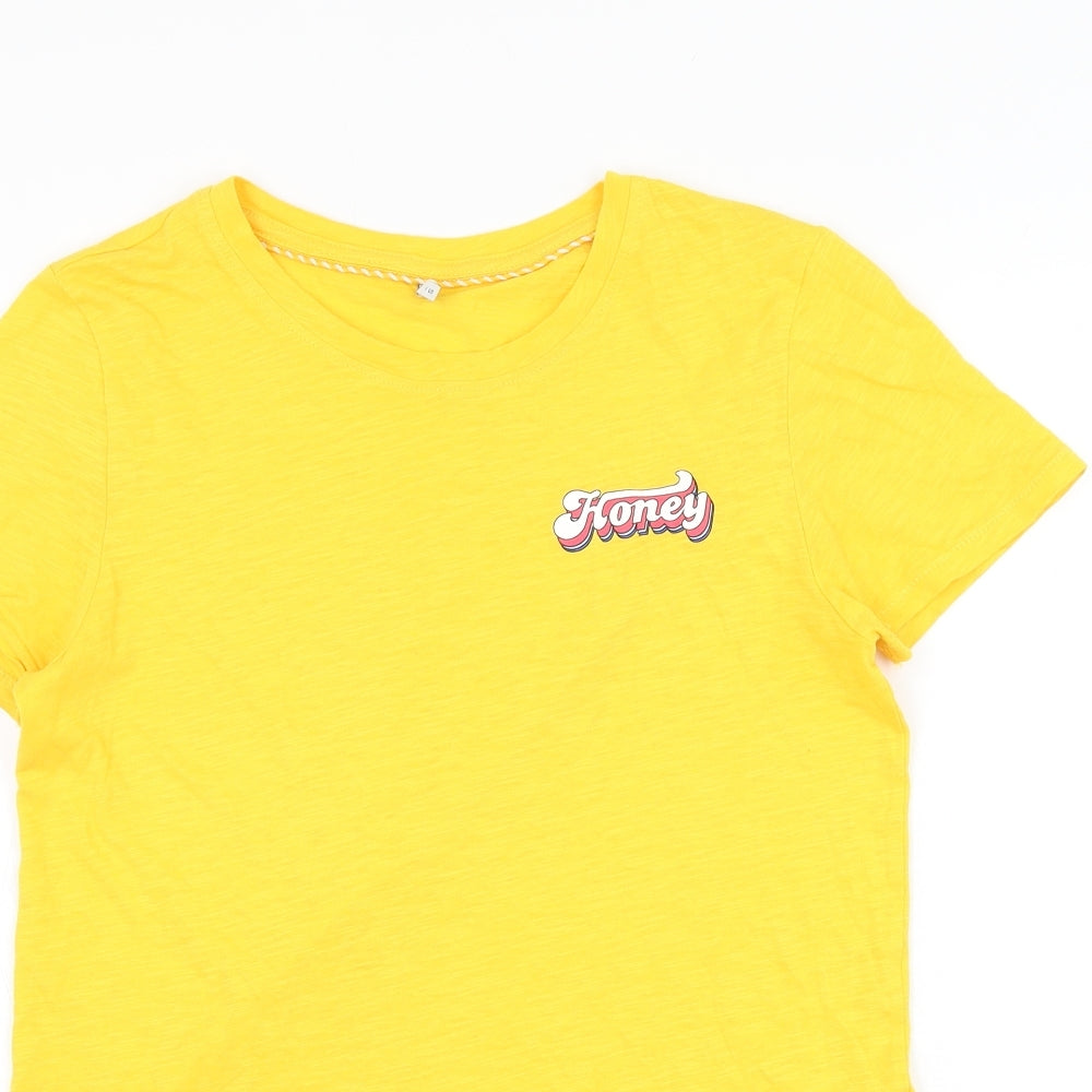 Only Womens Yellow Cotton Basic T-Shirt Size S Round Neck - Honey
