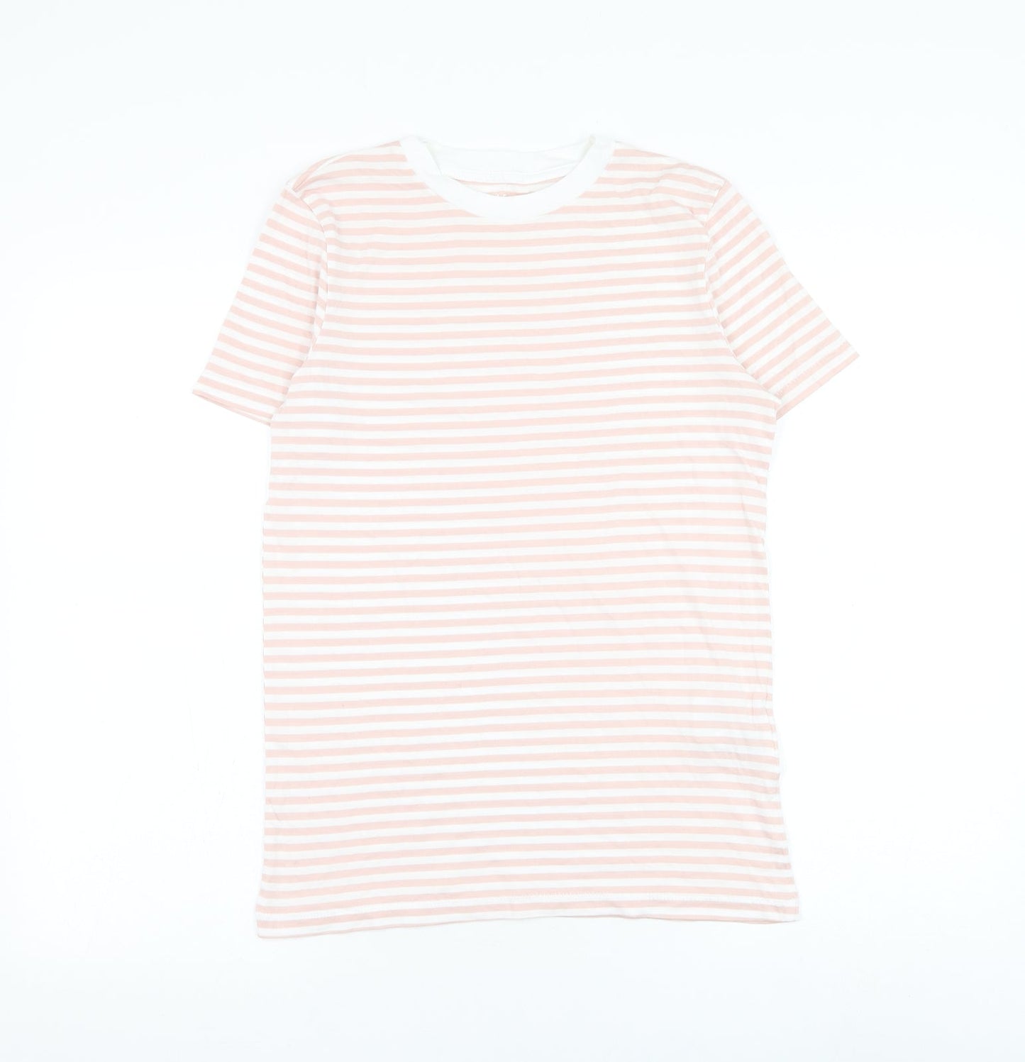Selected Womens Pink Striped Cotton Basic T-Shirt Size XS Round Neck