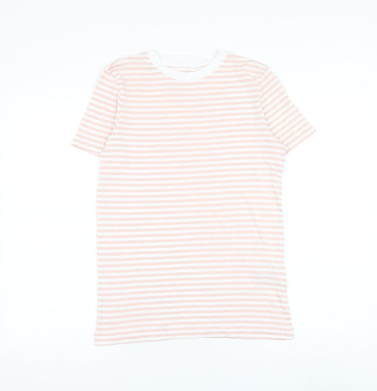 Selected Womens Pink Striped Cotton Basic T-Shirt Size XS Round Neck