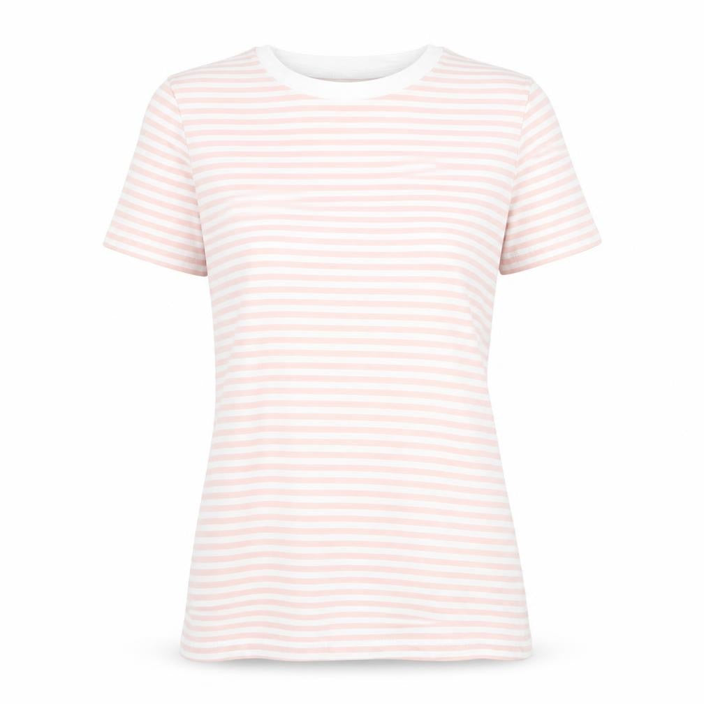 Selected Womens Pink Striped Cotton Basic T-Shirt Size XS Round Neck