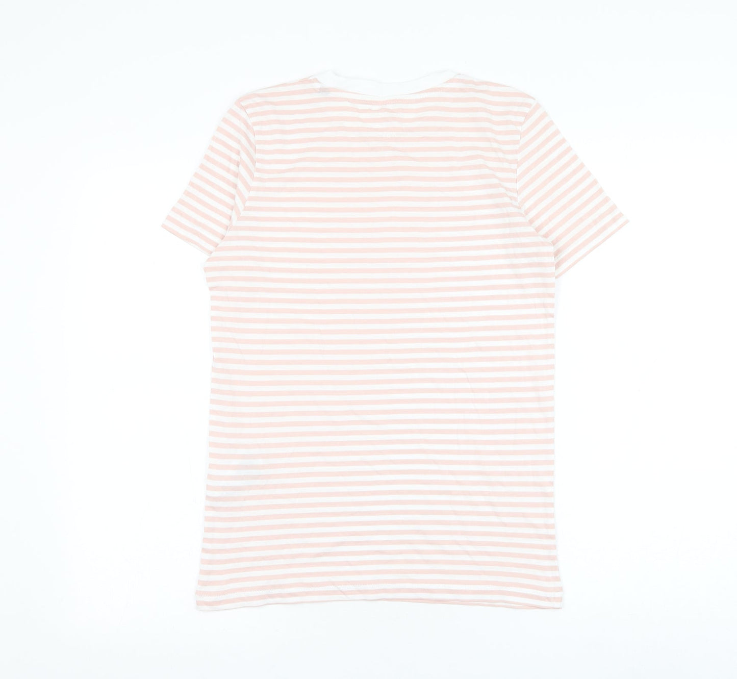 Selected Womens Pink Striped Cotton Basic T-Shirt Size XS Round Neck