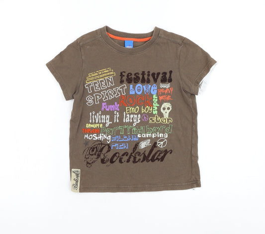 Adams Boys Brown Cotton Basic T-Shirt Size 4 Years Round Neck Pullover - Festival