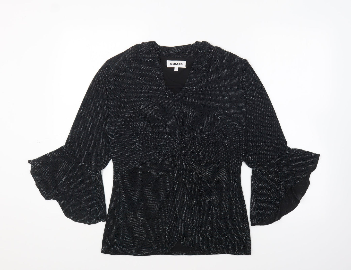 Gerard Womens Blue Polyester Basic Blouse Size 14 V-Neck