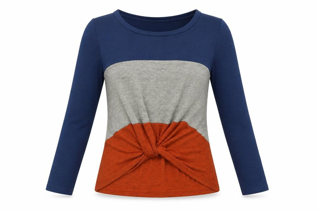 Yoins Womens Blue Round Neck Striped Polyester Pullover Jumper Size S - Knot Front