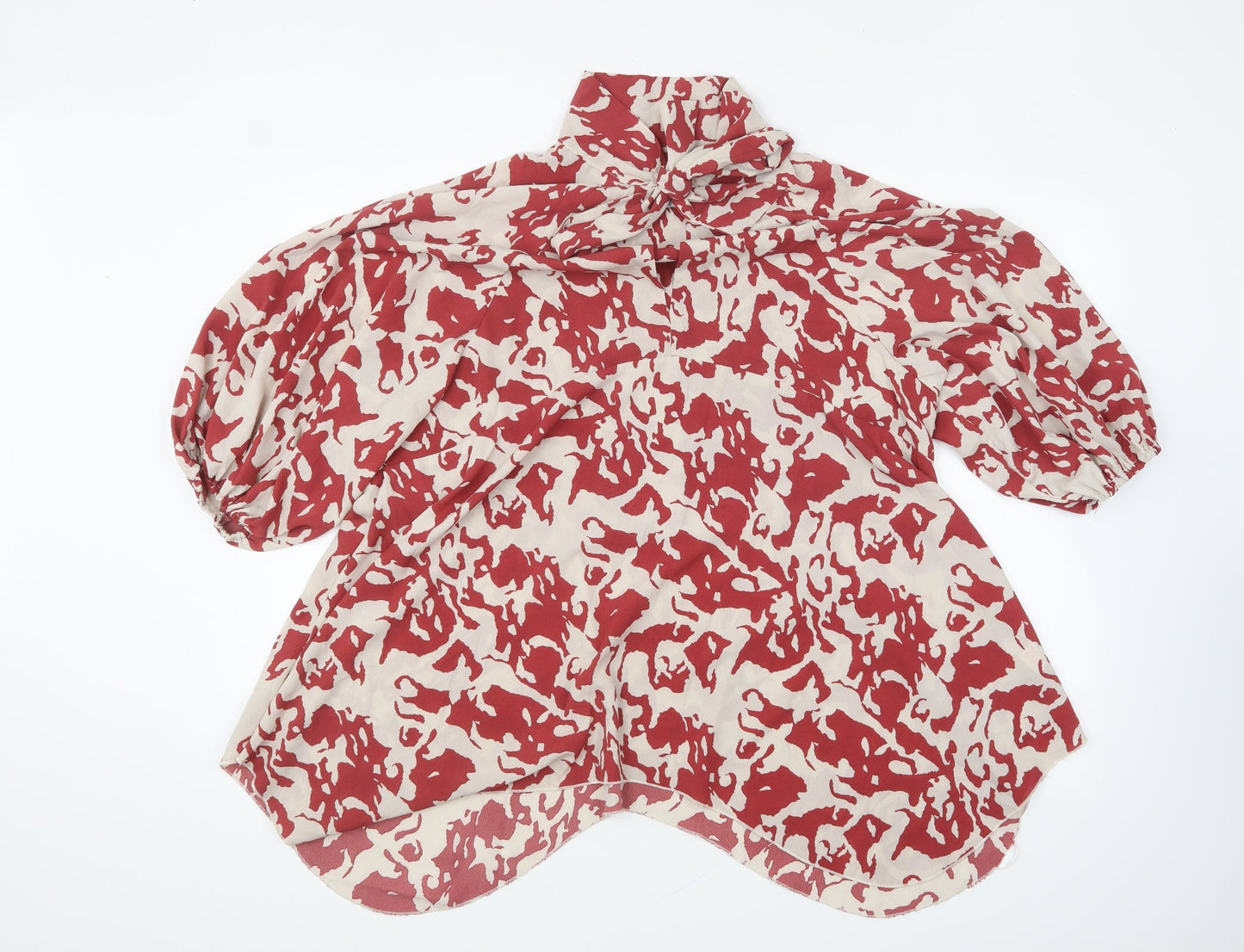 Gini London Womens Red Geometric Polyester Basic Blouse Size 12 High Neck