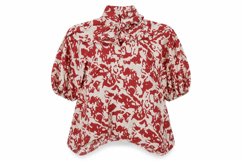 Gini London Womens Red Geometric Polyester Basic Blouse Size 12 High Neck