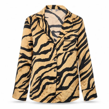 Primark Womens Brown Animal Print Polyester Basic Button-Up Size 2XS Collared - Tiger Print
