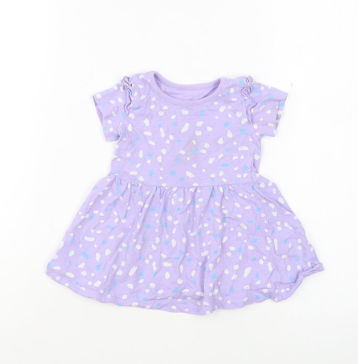 Dunnes Stores Girls Purple Geometric Cotton Skater Dress Size 6-9 Months Round Neck Pullover