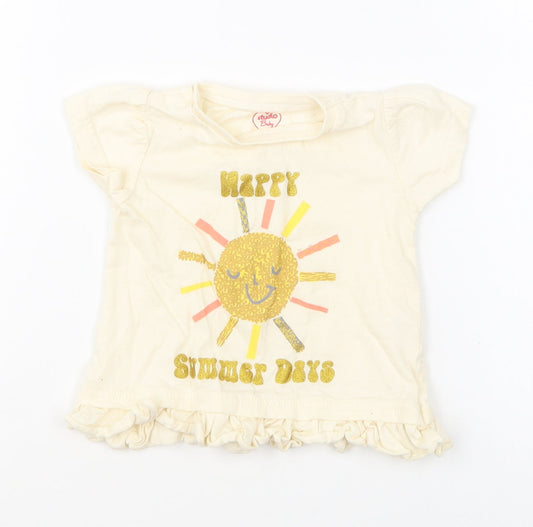 Studio Girls Yellow Cotton Basic T-Shirt Size 6-9 Months Round Neck Pullover - Happy Summer Days