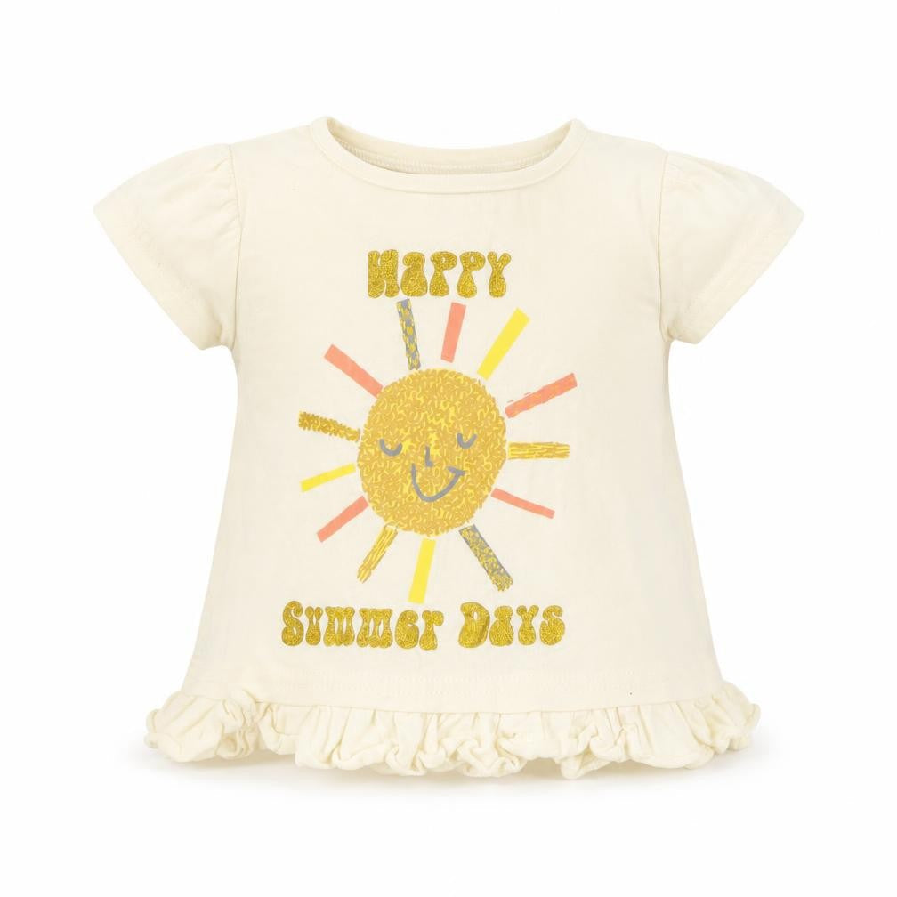 Studio Girls Yellow Cotton Basic T-Shirt Size 6-9 Months Round Neck Pullover - Happy Summer Days
