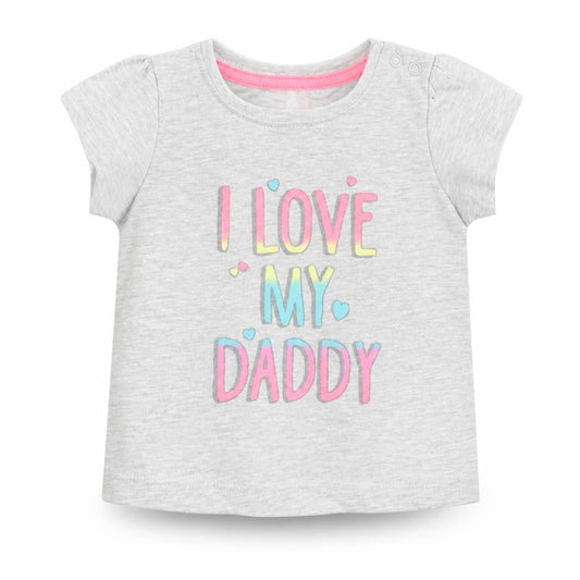 Primark Girls Grey Cotton Basic T-Shirt Size 3-6 Months Round Neck Pullover - I Love My Daddy