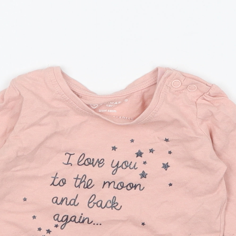 Primark Girls Pink Cotton Basic T-Shirt Size 3-6 Months Round Neck Pullover - I Love You To The Moon And Back