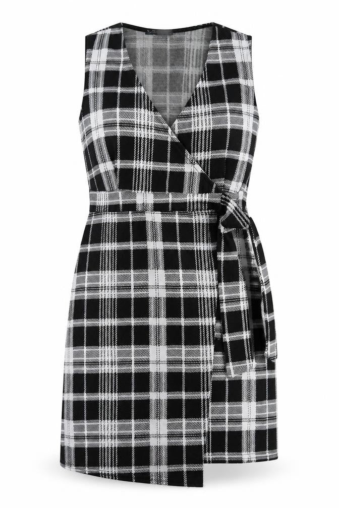 Quiz Womens Grey Plaid Polyester Wrap Dress Size 10 V-Neck Pullover - Tie At Side