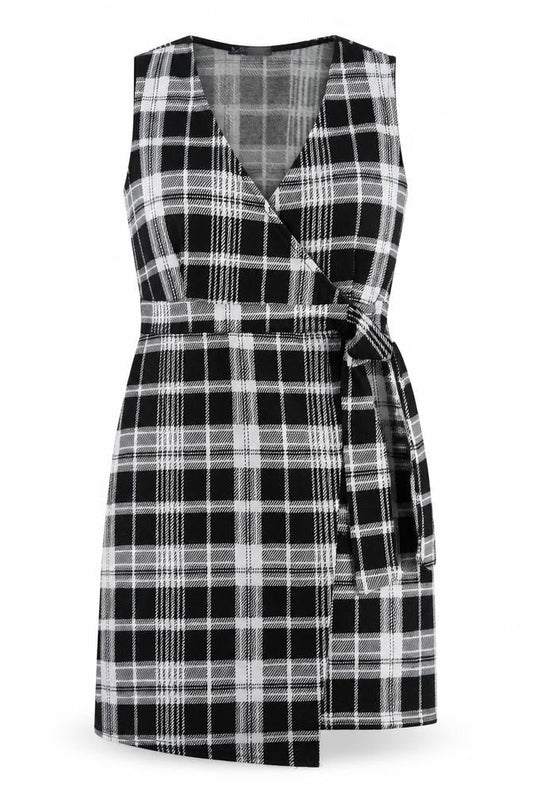 Quiz Womens Grey Plaid Polyester Wrap Dress Size 10 V-Neck Pullover - Tie At Side