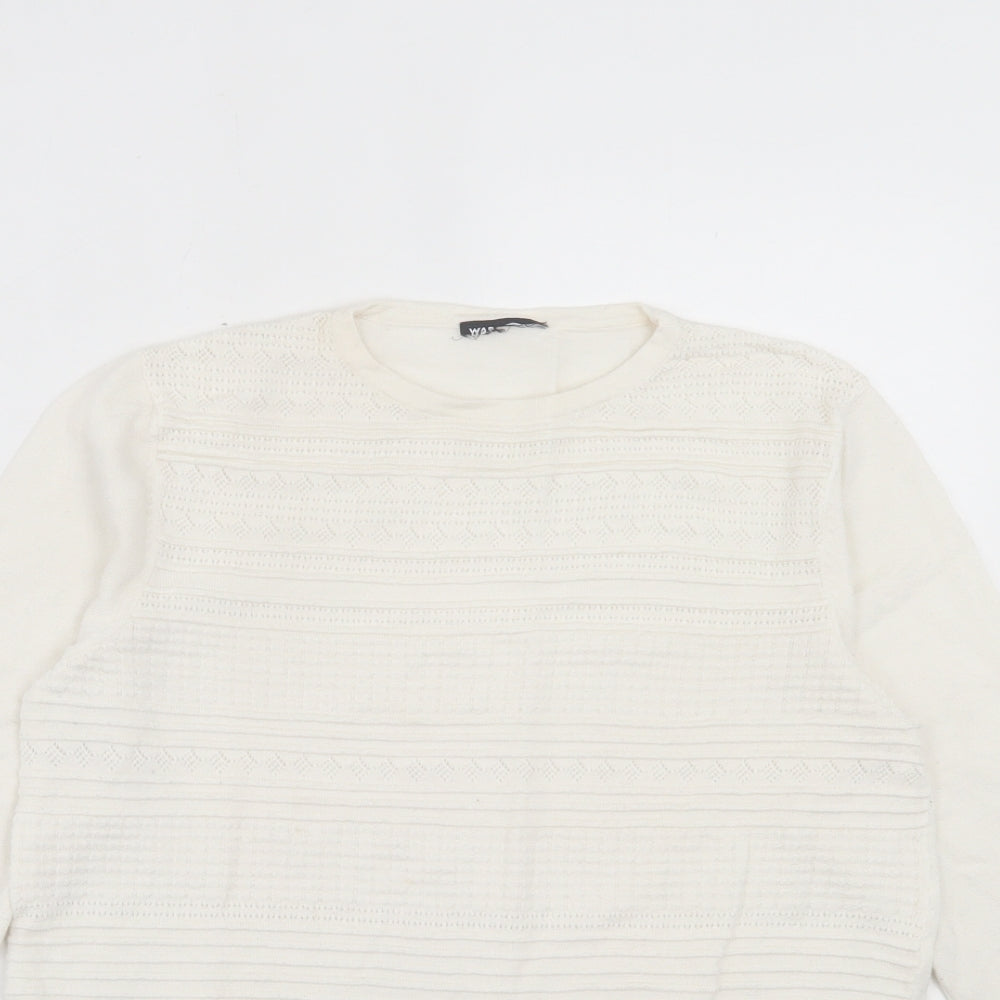 Warehouse Womens White Crew Neck Viscose Pullover Jumper Size 12
